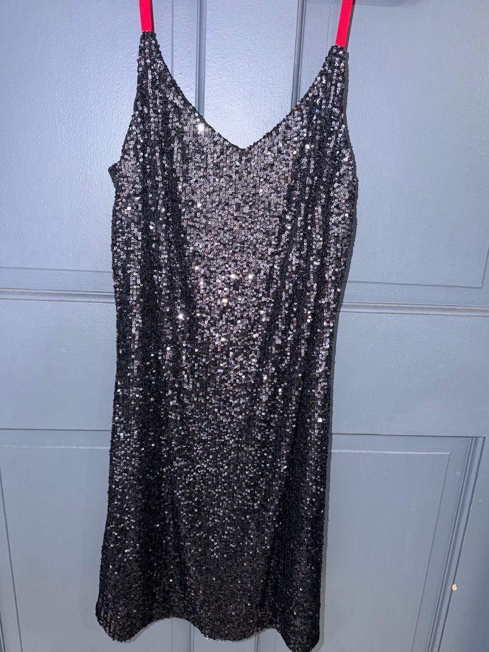DKNY Black Sequin Mini Dress with Pink Straps